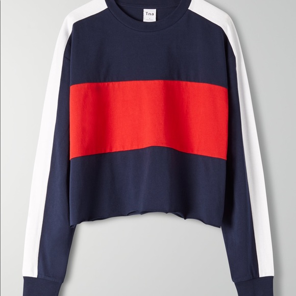 TNA -  Mint, White, and Light Yellow Colour-block cropped long sleeve - Picture 6 of 6